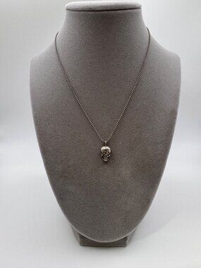 925 Sterling Silver Skull Pendant Necklace Diamond Eyes Gothic 4.48g